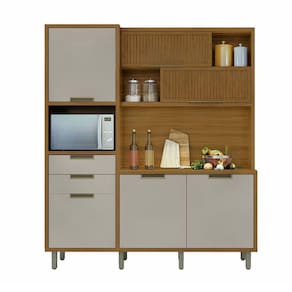 Cozinha Compacta 6 Portas 2 Gavetas Loft Imperatriz Nesher Móveis Amadeirado Freijó-off White
