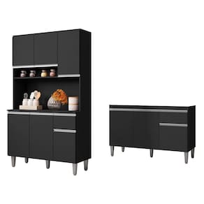 Cozinha Compacta Márcia E Balcão Gabinete Sem Tampo Tatiane 120cm Preto - Ajl Móveis