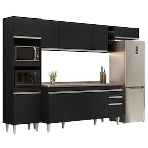 Armário De Cozinha Modulada 5 Peças Cp18 Balcão Com Pia Inox Preto - Lumil