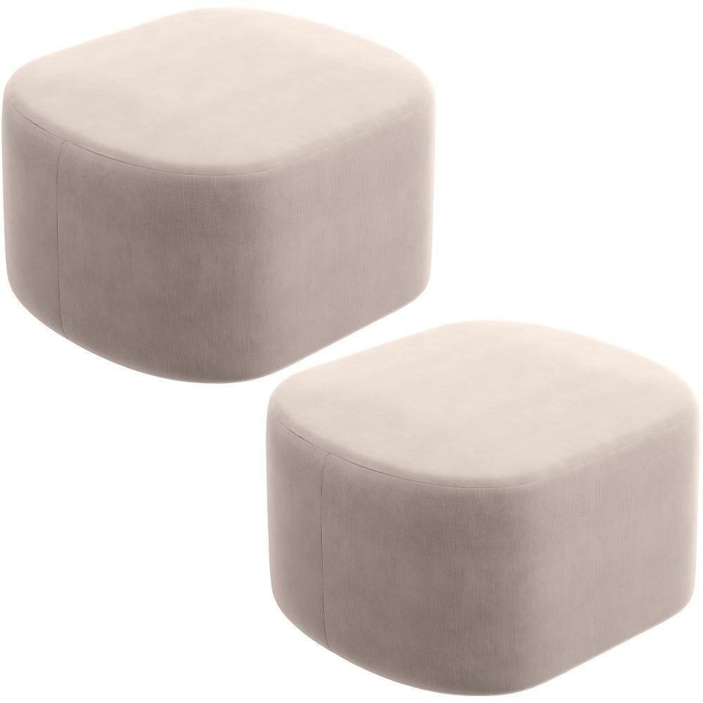 Kit 2 Puffs Decorativos Orgânico Para Living Quarto 70cm Doha W01 Suede Bege - Lyam Decor