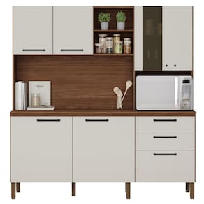 Kit De Cozinha Com Tampo Lyon Nogueira Off White