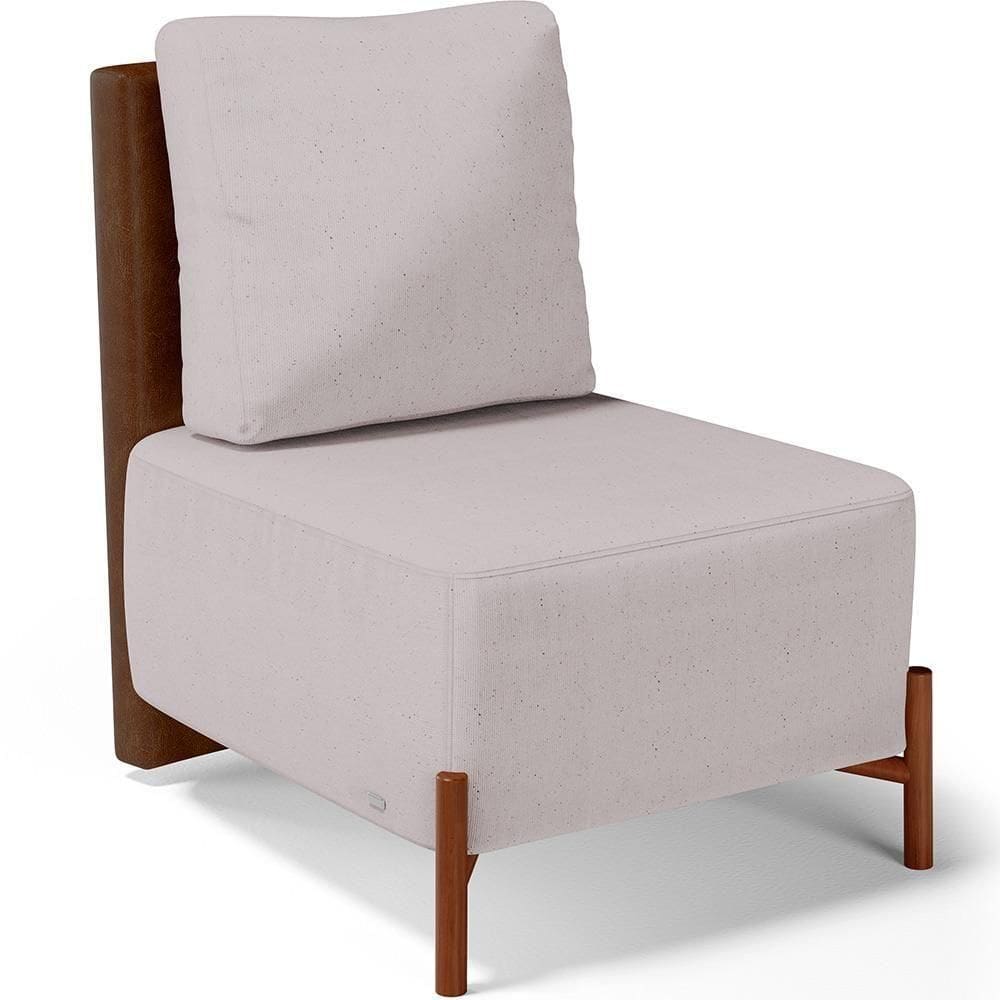 Poltrona Decorativa Living Pés Madeira Hungria L02 Couríssimo Marrom Linho Bege - Lyam
