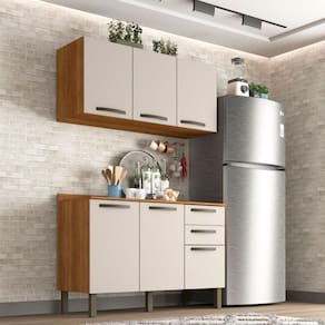 Cozinha Compacta Valencia 2 Peças 6 Portas 2 Gavetas Salleto Moveis Cinamomo Com Off White
