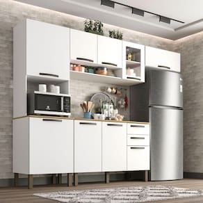 Cozinha Compacta Valencia Com Vidro 4 Peças 9 Portas 2 Gavetas Salleto Moveis Branco