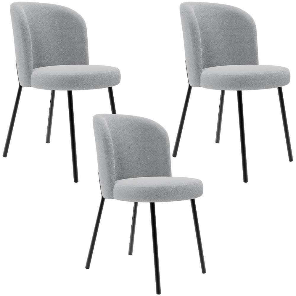 Kit 3 Cadeiras Sala De Jantar Estofada Gavi L02 Bouclê Cinza - Lyam Decor