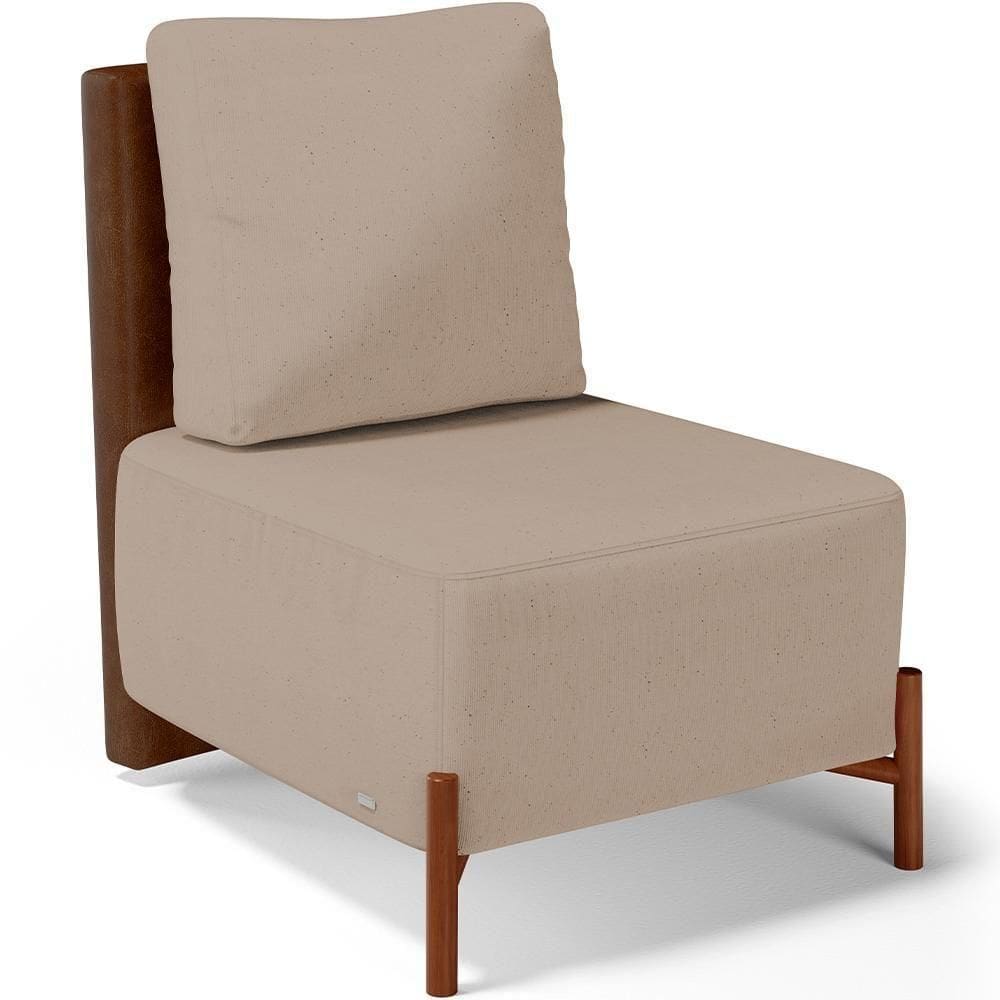 Poltrona Decorativa Living Pés Madeira Hungria L02 Couríssimo Marrom Linho Bege Escuro - Lyam