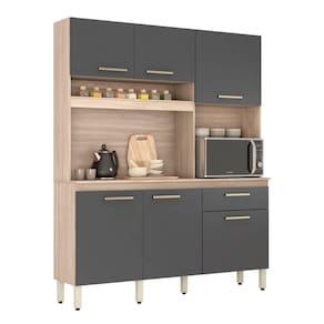 Kit De Cozinha 6 Portas 1 Gaveta Alamo Avena/grafito - Demóbile