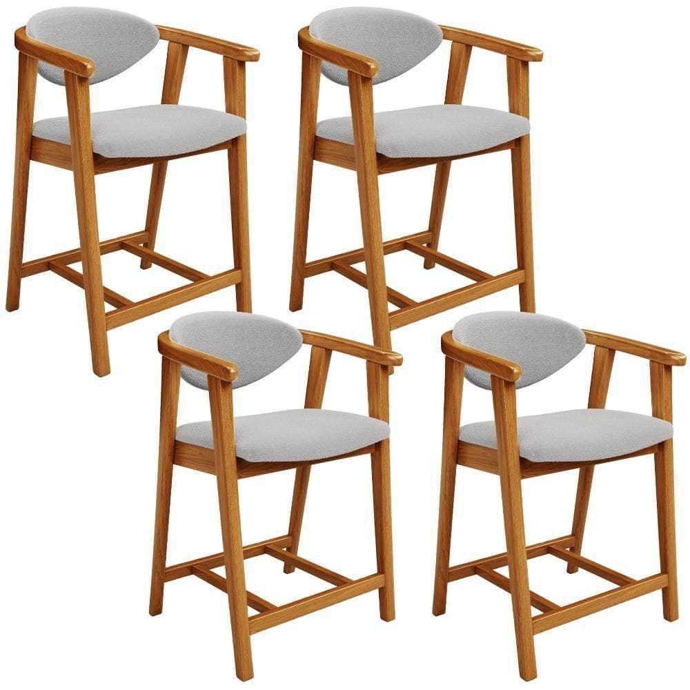 Kit 04 Banquetas Baixa Para Cozinha Sala Jantar Bancada Cecília L02 Bouclê Cinza - Lyam Decor