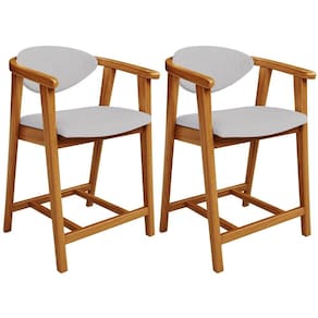 Kit 02 Banquetas Baixa Para Cozinha Sala Jantar Bancada Cecília L02 Linho Cinza - Lyam Decor