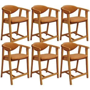 Kit 06 Banquetas Baixa Para Cozinha Sala Jantar Bancada Cecília L02 Couríssimo Canela - Lyam Decor