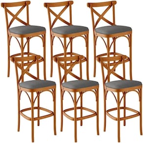 Kit 06 Banquetas Altas Cozinha Bancada Bar Sala Jantar Estofada ávila L02 Linho Cinza Escuro - Lyam