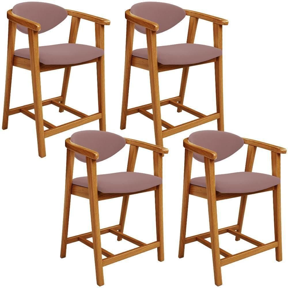 Kit 04 Banquetas Baixa Para Cozinha Sala Jantar Bancada Cecília L02 Suede Rosê - Lyam Decor