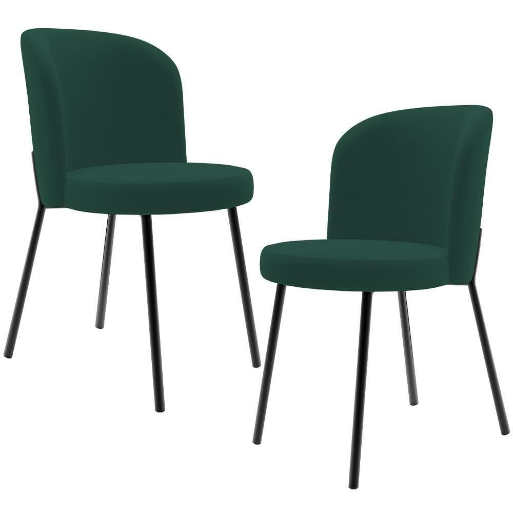 Kit 2 Cadeiras Sala De Jantar Estofada Gavi L02 Suede Verde Musgo - Lyam Decor