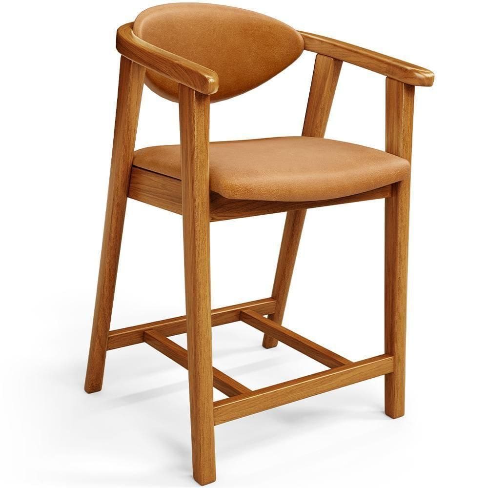 Banqueta Baixa Para Cozinha Sala De Jantar Bancada Cecília L02 Couríssimo Whisky - Lyam Decor
