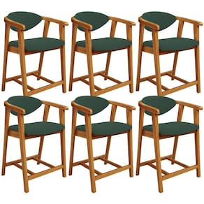 Kit 06 Banquetas Baixa Para Cozinha Sala Jantar Bancada Cecília L02 Suede Verde Musgo - Lyam Decor