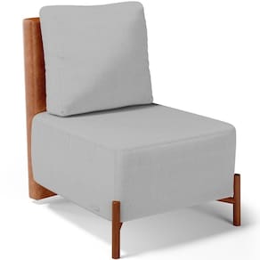 Poltrona Decorativa Living Pés Madeira Hungria L02 Couríssimo Camel Linho Cinza - Lyam