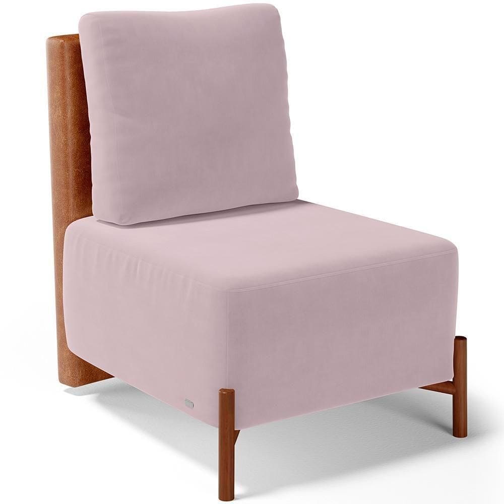 Poltrona Decorativa Living Pés Madeira Hungria L02 Couríssimo Camel Suede Rosê - Lyam