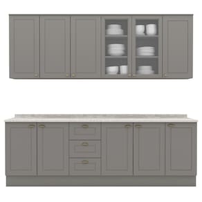 Cozinha Modulada 9 Pecas 240 cm CE856 Americana Cinza Calcare Henn
