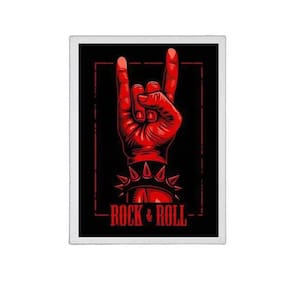 Quadro Símbolo Mão Do Rock Roll 33X24Cm Moldura Branca