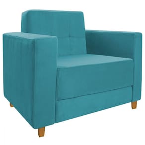 Poltrona Decorativa Denver Suede Azul Turquesa