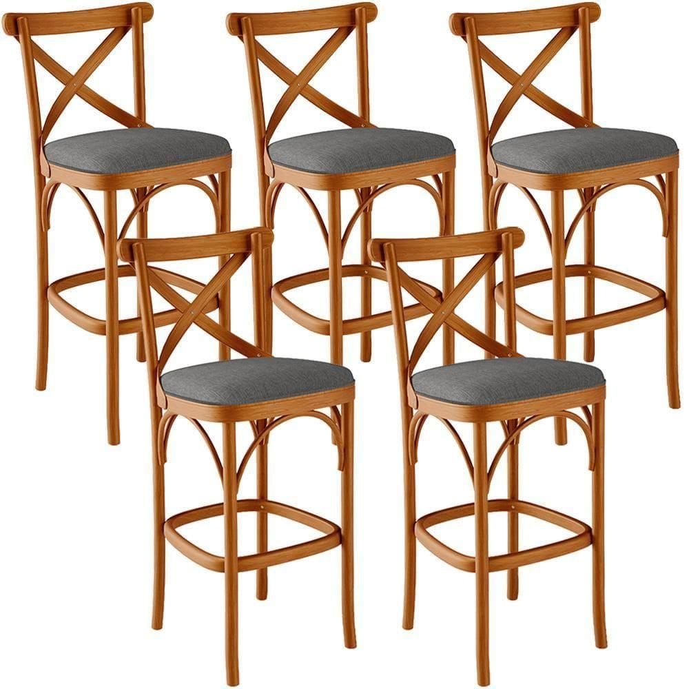 Kit 05 Banquetas Altas Cozinha Bancada Bar Sala Jantar Estofada ávila L02 Linho Cinza Escuro - Lyam