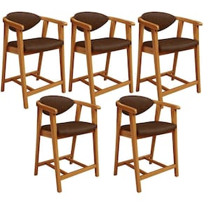 Kit 05 Banquetas Baixa Para Cozinha Sala Jantar Bancada Cecília L02 Couríssimo Marrom - Lyam Decor