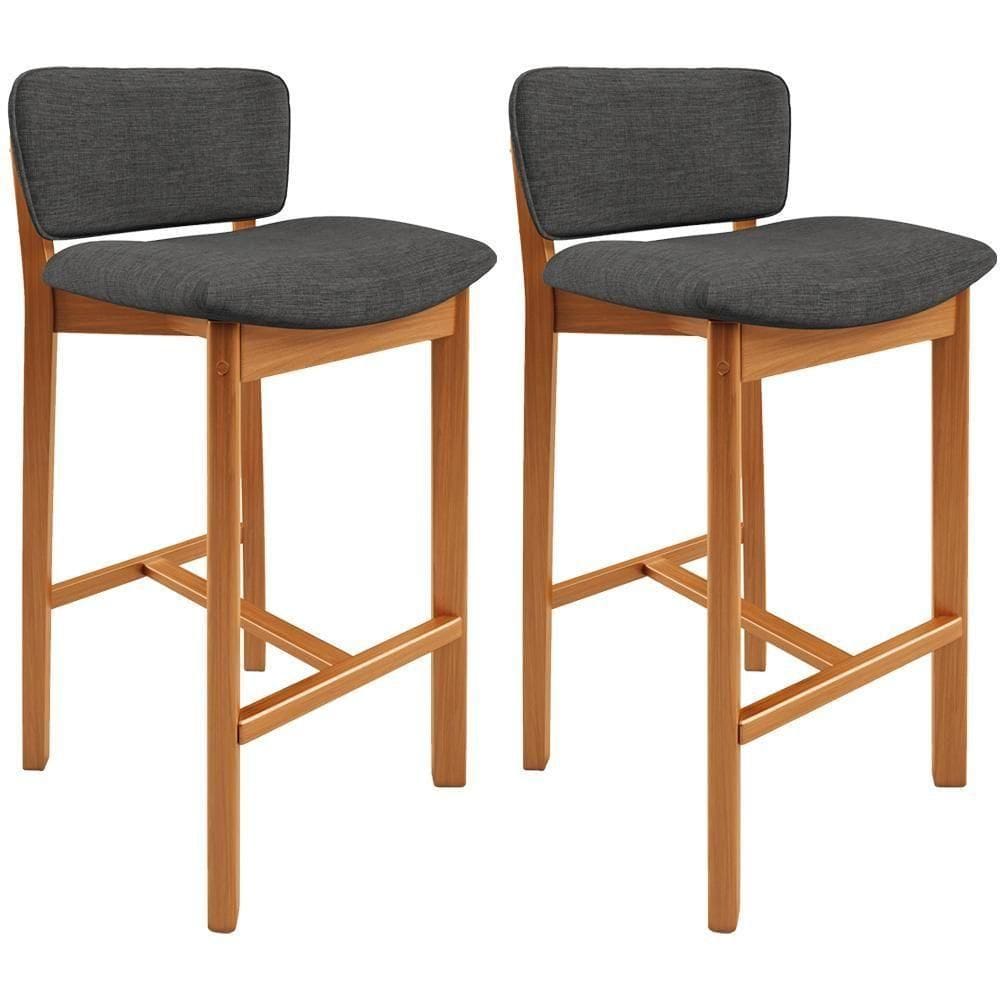 Kit 02 Banquetas Alta Para Cozinha Sala De Jantar Bar Dara L02 Linho Cinza Escuro - Lyam Decor