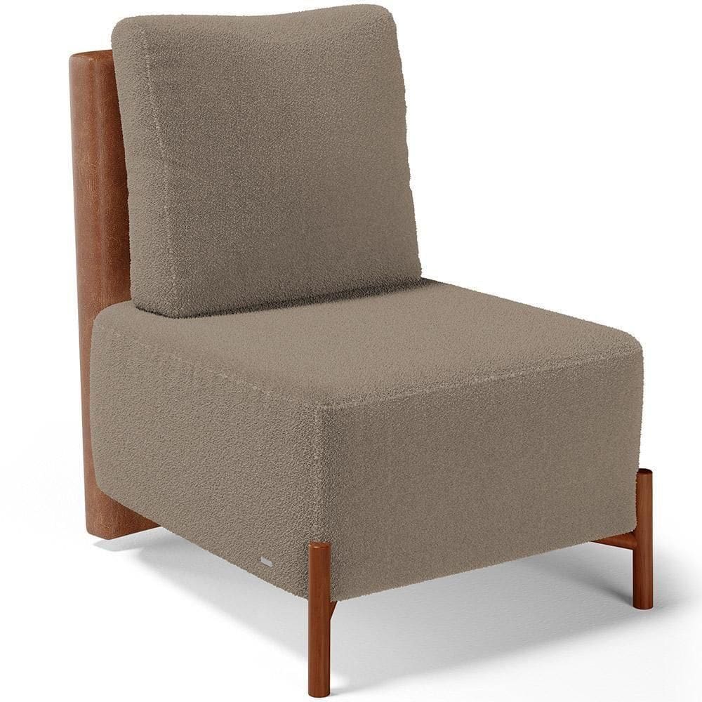 Poltrona Decorativa Living Pés Madeira Hungria L02 Couríssimo Camel Bouclê Bege - Lyam