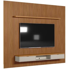 Painel Ripado Para Tv 75 Pol Slats E Bancada Lisa 297x250cm L05 Nature Off White - Lyam Decor