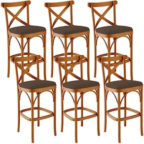 Kit 06 Banquetas Altas Cozinha Bancada Bar Sala De Jantar Estofada ávila L02 Suede Marrom - Lyam