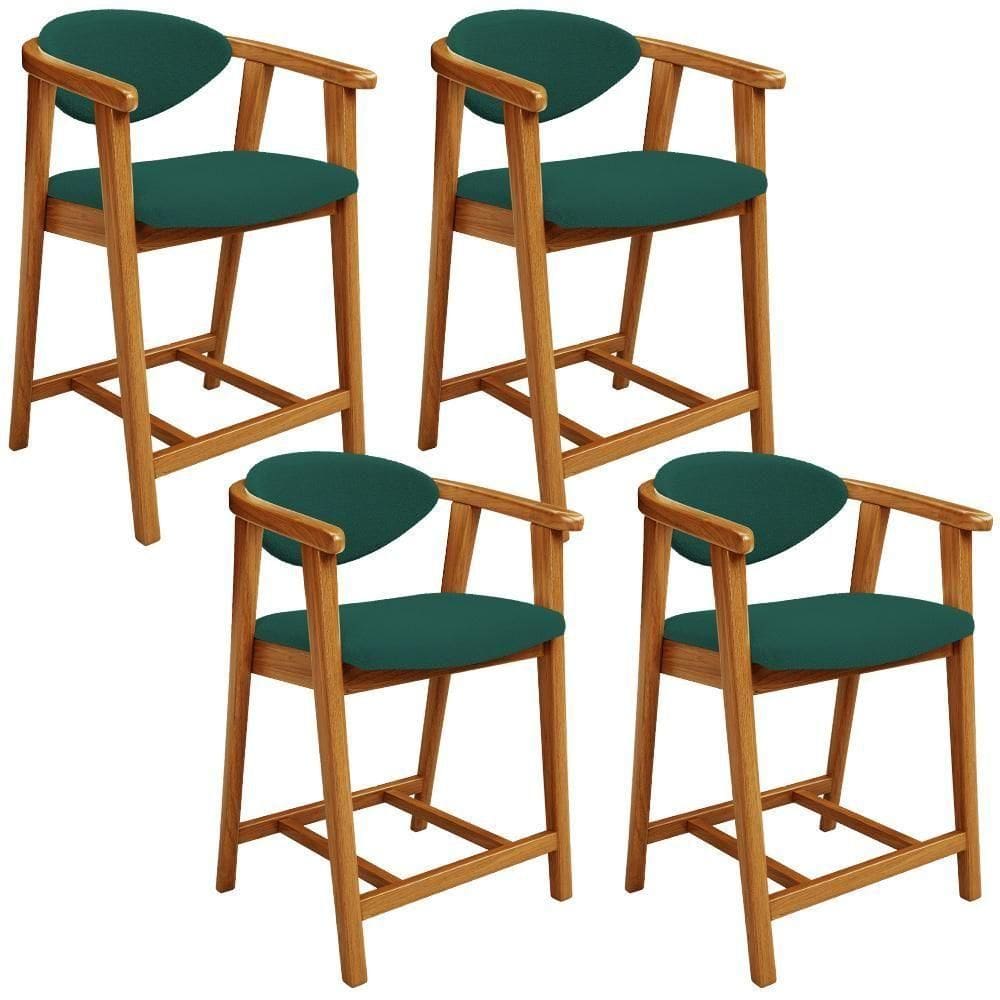 Kit 04 Banquetas Baixa Para Cozinha Sala Jantar Bancada Cecília L02 Bouclê Verde - Lyam Decor