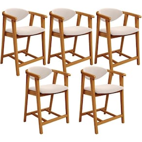Kit 05 Banquetas Baixa Cozinha Sala De Jantar Bancada Cecília L02 Suede Bege - Lyam Decor
