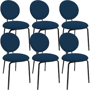 Kit 06 Cadeiras Para Sala De Jantar Cozinha évora L02 Suede Azul Marinho -Lyam