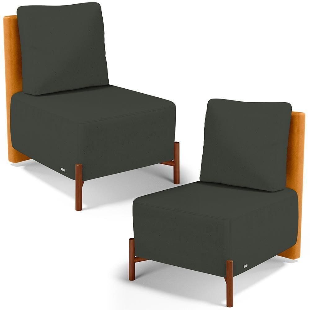Kit 2 Poltronas Decorativa Sala Estar Living Hungria L02 Couríssimo Whisky Linho Verde Musgo - Lyam