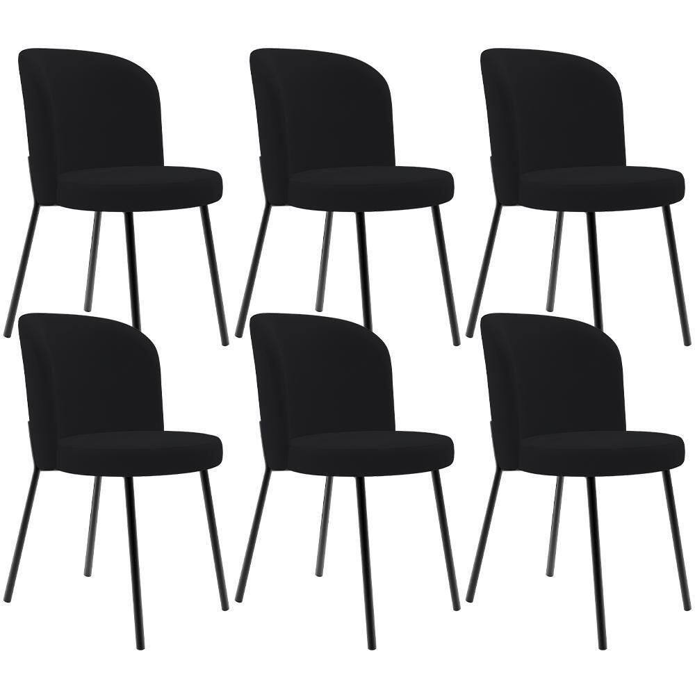 Kit 6 Cadeiras Sala De Jantar Estofada Gavi L02 Suede Preto - Lyam Decor