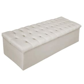 Calçadeira Baú Mel 195 Cm King Size Com Capitonê Suede Bege