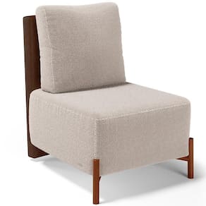 Poltrona Decorativa Living Pés Madeira Hungria L02 Couríssimo Marrom Bouclê Creme - Lyam
