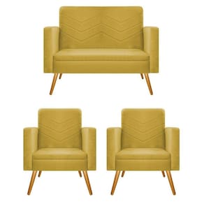 Kit Namoradeira E 02 Poltronas Bella Pés Palito Mel Suede