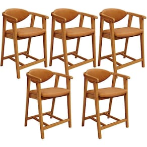 Kit 05 Banquetas Baixa Para Cozinha Sala Jantar Bancada Cecília L02 Couríssimo Canela - Lyam Decor