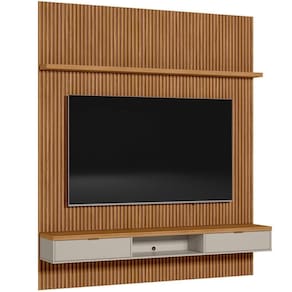 Painel Ripado Para Tv 75 Pol Slats E Bancada Lisa 219x250cm L05 Nature Off White - Lyam Decor