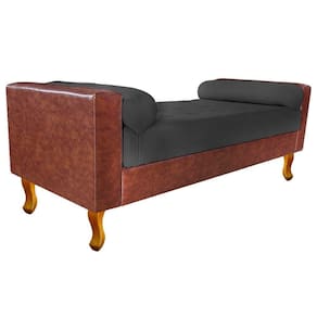 Recamier Félix Solteiro 100cm Corano Nozes E Linho Chumbo - Doce Sonho Móveis