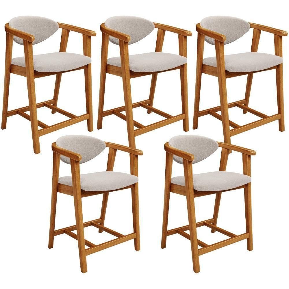 Kit 05 Banquetas Baixa Para Cozinha Sala Jantar Bancada Cecília L02 Bouclê Creme - Lyam Decor