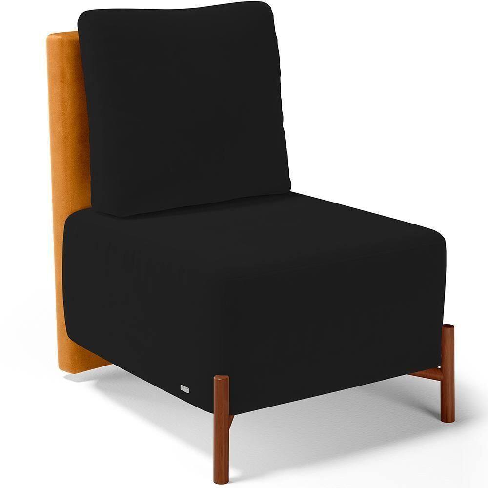 Poltrona Decorativa Living Pés Madeira Hungria L02 Couríssimo Whisky Suede Preto - Lyam