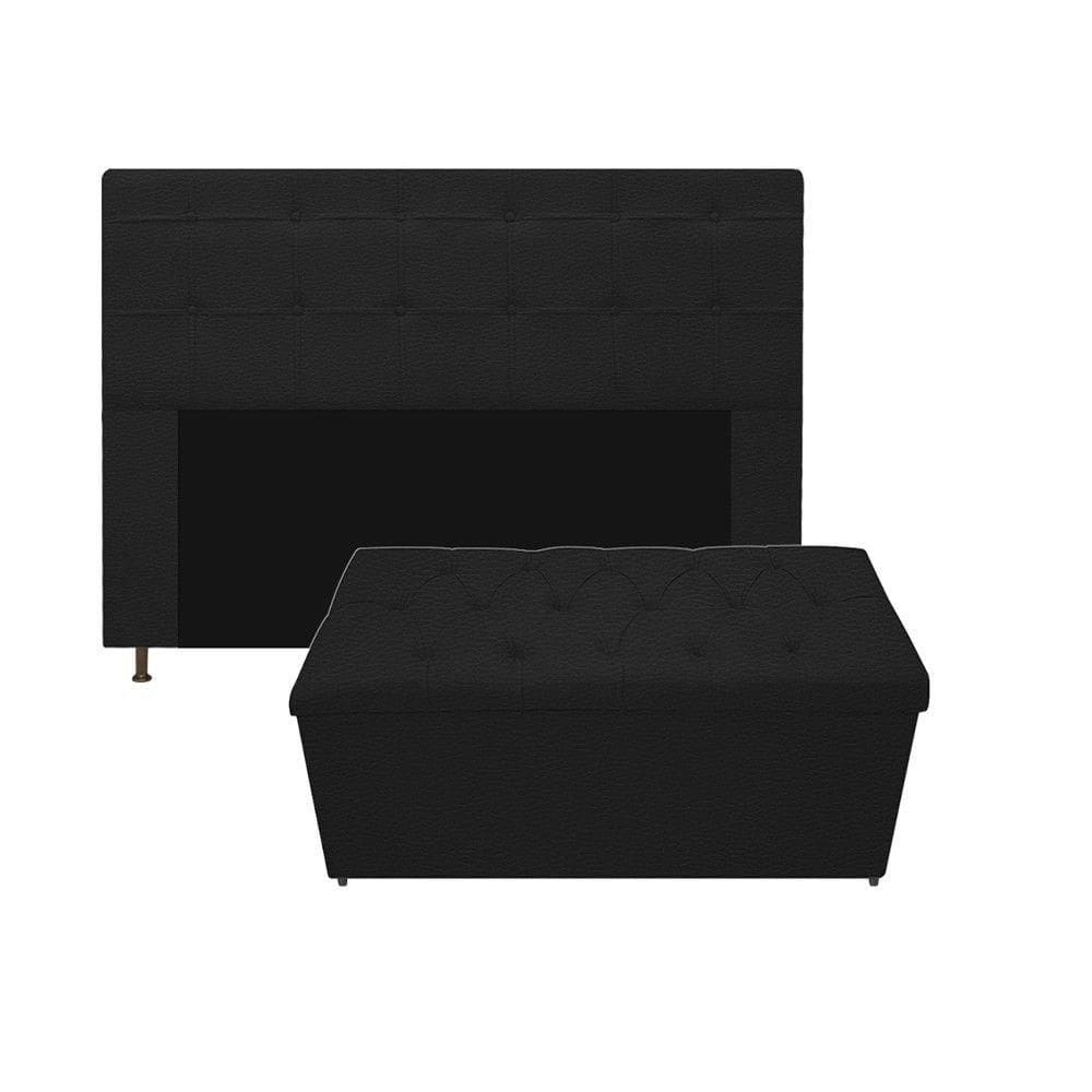 Cabeceira E Calçadeira Baú Mel 160 Cm Capitonê Corano Preto