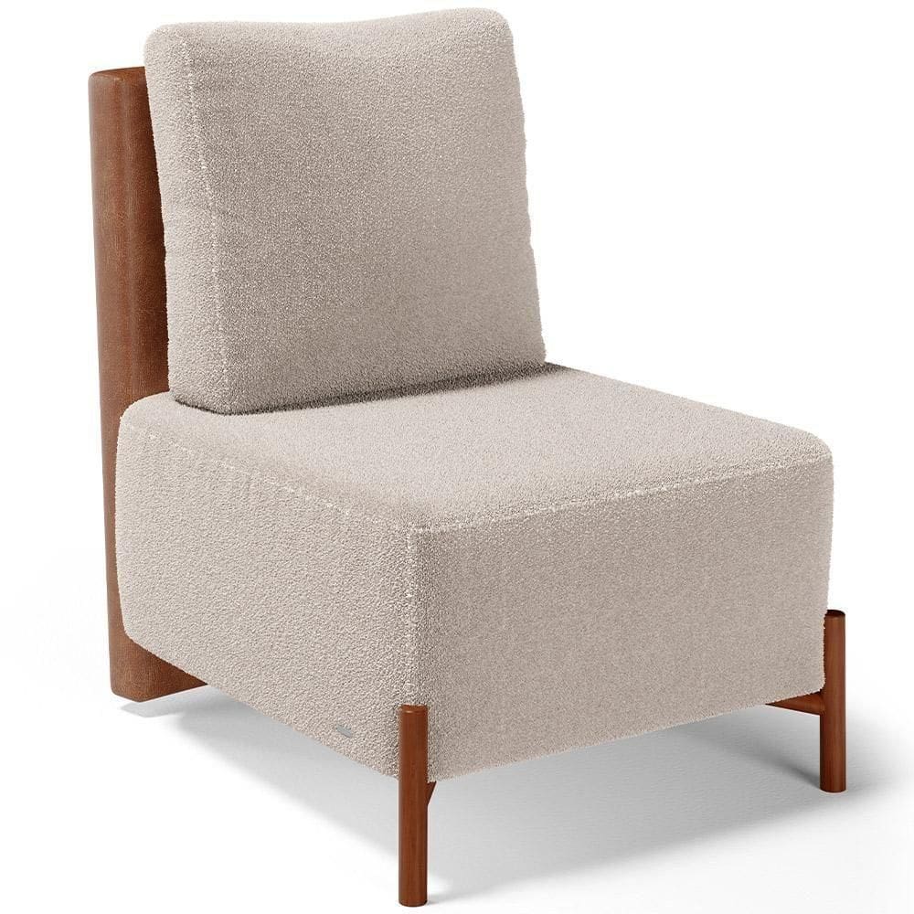 Poltrona Decorativa Living Pés Madeira Hungria L02 Couríssimo Camel Bouclê Creme - Lyam