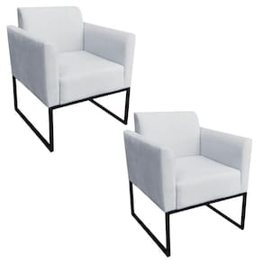 Kit 2 Poltronas Decorativas Base Industrial Preto Maressa S10 Suede Cinza - Ibiza