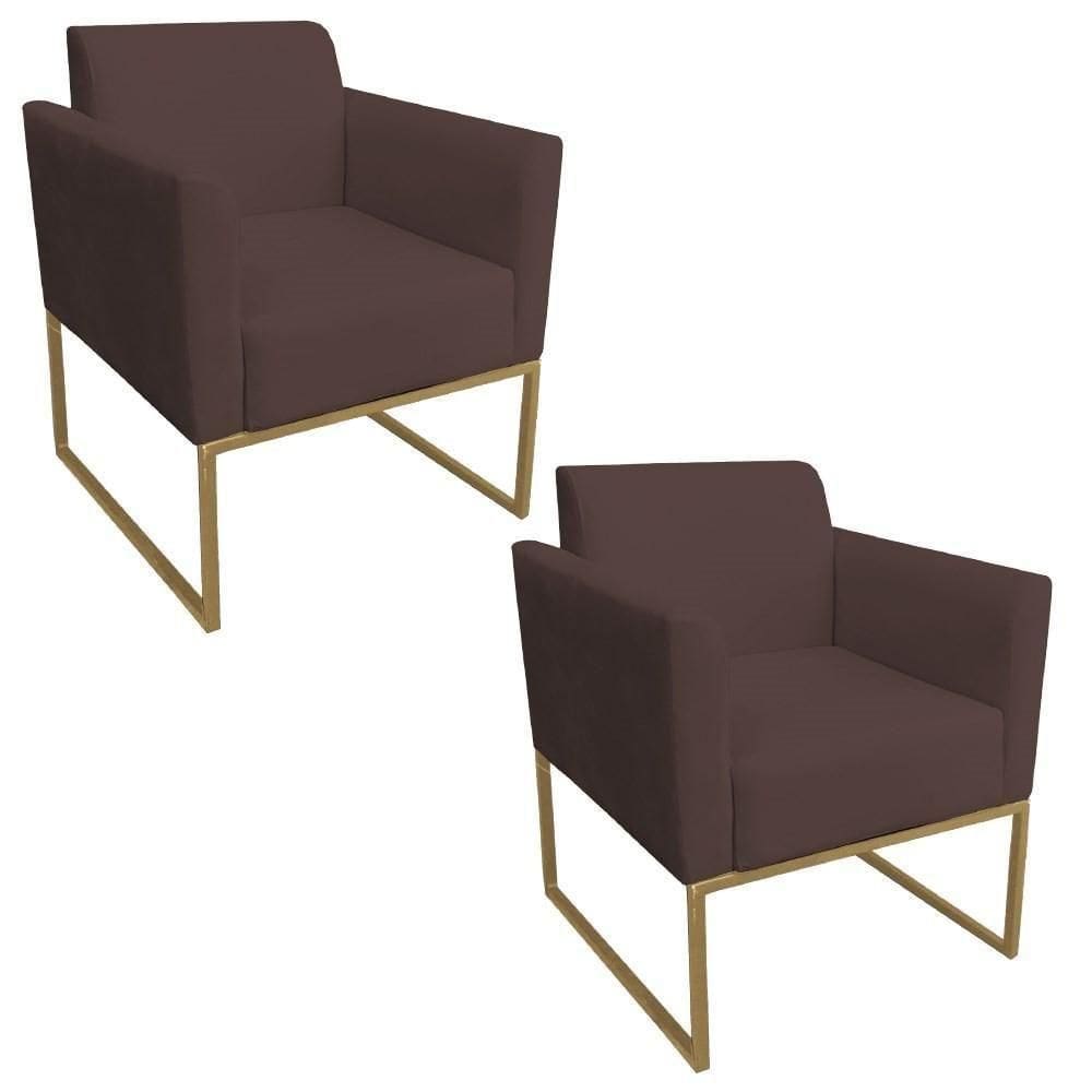 Kit 2 Poltronas Base Industrial Dourada Maressa S06 Suede Marrom - Ibiza