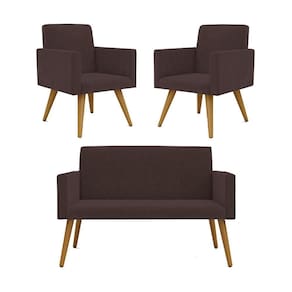 Kit Namoradeira + 02 Poltronas Decorativas Nina Marrom