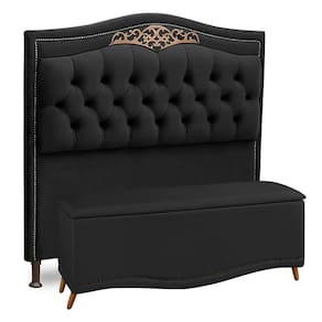 Cabeceira E Calçadeira Baú Box Casal King Size 195cm Chumbo
