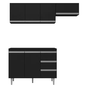 Cozinha Compacta 03 Peças Com Balcão Gabinete 120Cm Preto